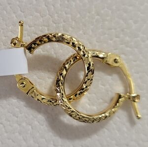 18K Solid Gold Dia-cut Hoop Earrings, 10mm (FIXED ON PRICE)